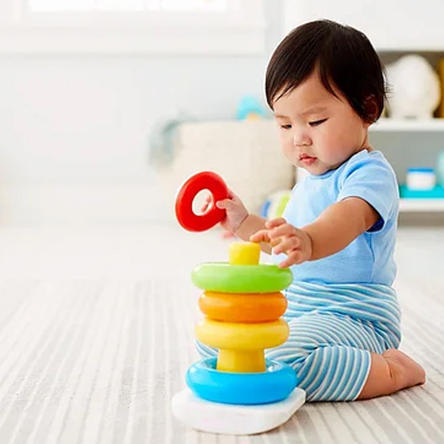Brightly colored rings for developing motor skills. Brightly colored rings for developing motor skills.